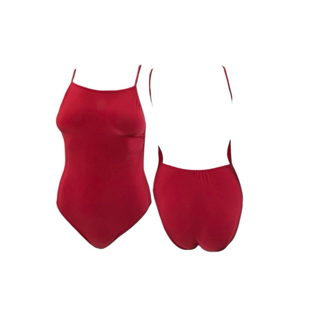 Red Square-Neck Cami Bodysuit With Open Back